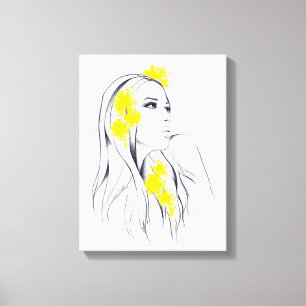 Impressão Em Tela Mulher e arte amarela da ilustração da forma das