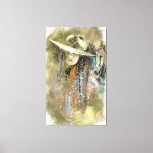 Impressão Em Tela Mulher e Cavalo - Pintura de Arte Original Abstrat