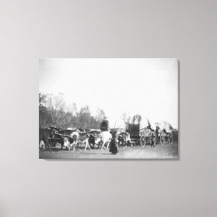 Impressão Em Tela Mulher e menino com o Bullwhackers no trem do boi