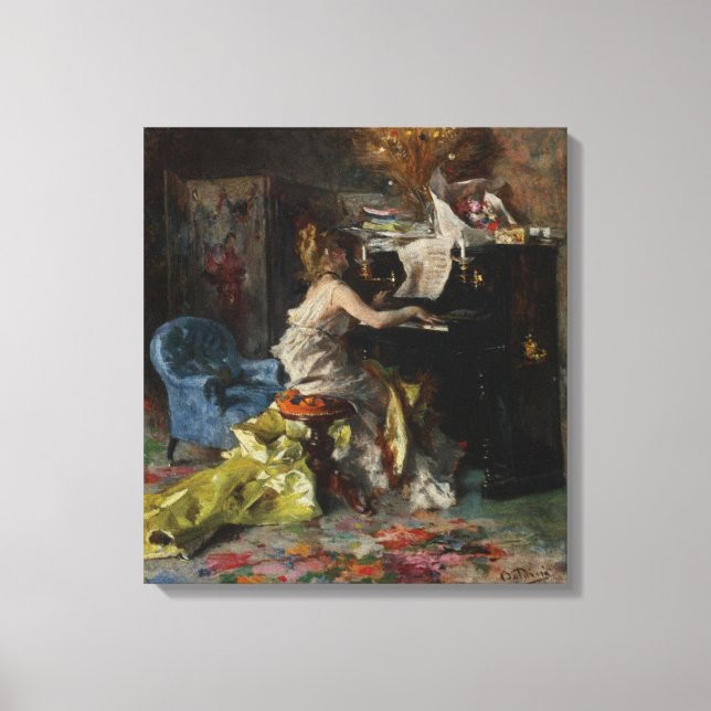 Impressão Em Tela Mulher Elegante Tocando Piano (Giovanni Boldini) (Frente)