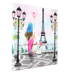 Impressão Em Tela Mulher Em Paris Imprime Pintura Em Torre Eiffel