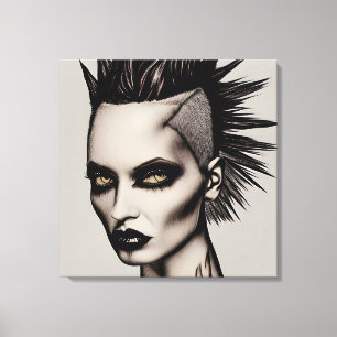Impressão Em Tela Mulher feroz em Mohawk e Piercings Gothic Punk