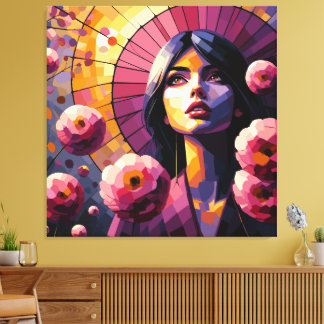 Impressão em Tela Mulher Floral