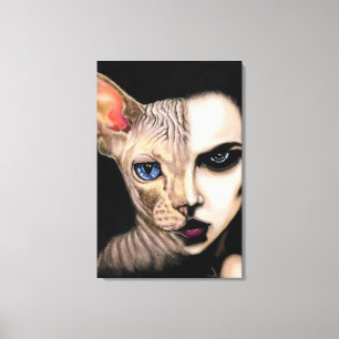 Impressão Em Tela Mulher Gato - Impressão de Tela Facial - Arte de P