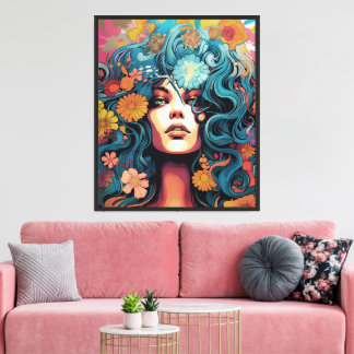 Impressão Em Tela Mulher Hippie Bohemia dos Anos 60 e 70