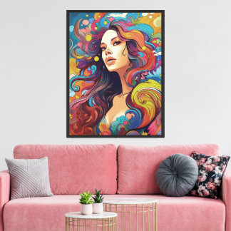 Impressão Em Tela Mulher Hippie Bohemiana dos Anos 60 e 70