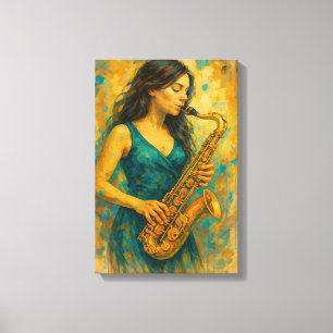 Impressão Em Tela Mulher jogando saxofone em estilo colorido de Abst