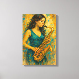 Impressão Em Tela Mulher jogando saxofone em estilo colorido de Abst