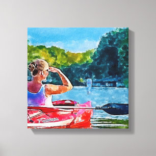 Impressão Em Tela Mulher, Kayaking, Barco