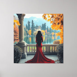 Impressão Em Tela Mulher Lago Como Vista Itália Arte em Tela Esticad