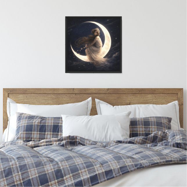 Impressão Em Tela Mulher na Lua Crescente Com Flores (Insitu(Quarto))