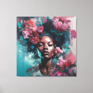 Impressão Em Tela Mulher Negra Africana com Flowers Wall Art