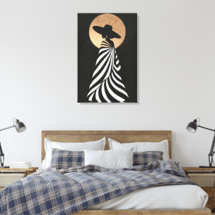 Impressão Em Tela Mulher Negra Elegante Silhueta Preto Dourado Arte