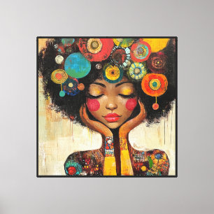 Impressão Em Tela Mulher Negra Harmonia Colorida
