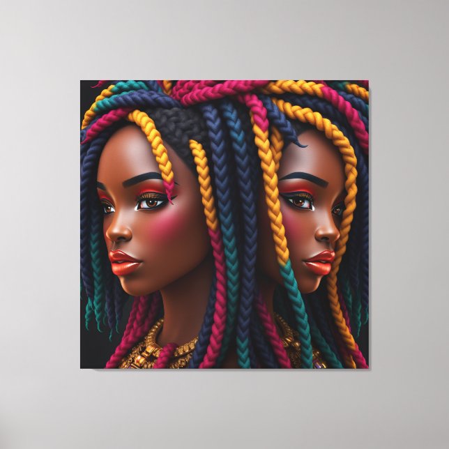 Impressão Em Tela Mulher negra melanina irmãs meninas de pele marrom (Frente)