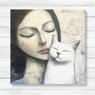 Impressão Em Tela Mulher Neutra e Gato