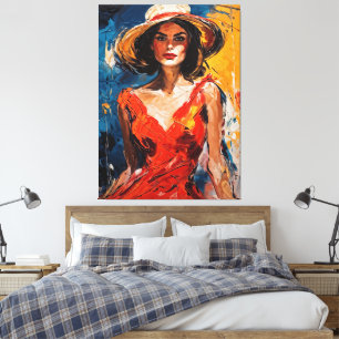 Impressão Em Tela Mulher no vestido de coquetel vermelho