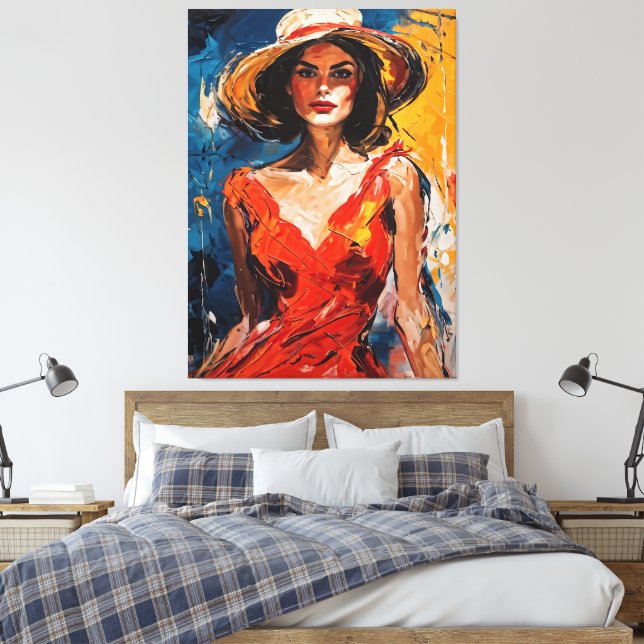 Impressão Em Tela Mulher no vestido de coquetel vermelho (Insitu(Quarto))