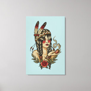 Impressão Em Tela Mulher nova do nativo americano