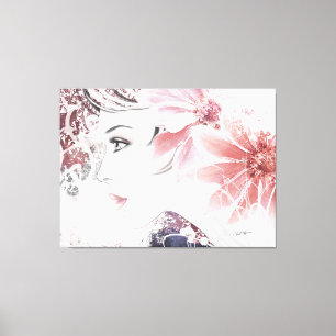 Impressão Em Tela Mulher rosa, perfil feminino com flores