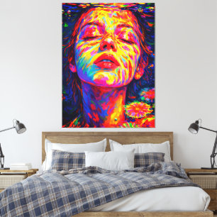 Impressão Em Tela Mulher Serena Sob Água Cores do Arco-íris Impasto