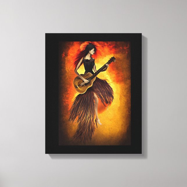 Impressão Em Tela Mulher tocando violão vermelho céu Abstrato arte o (Frente)