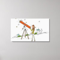 Mulher usando telescópio astronômico