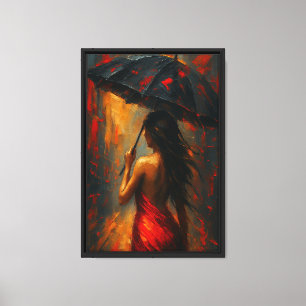 Impressão Em Tela Mulher vestida de vermelho sob Abstrato de guarda-