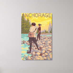 Impressão Em Tela Mulheres voam pescando - Anchorage, Alasca