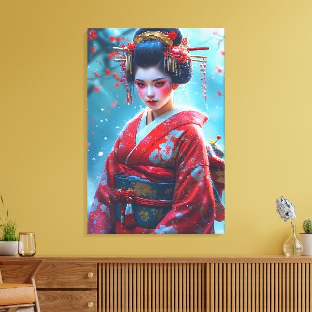 Impressão Em Tela Murmurios de uma Maiko Carmesim (Insitu(Sala de estar))