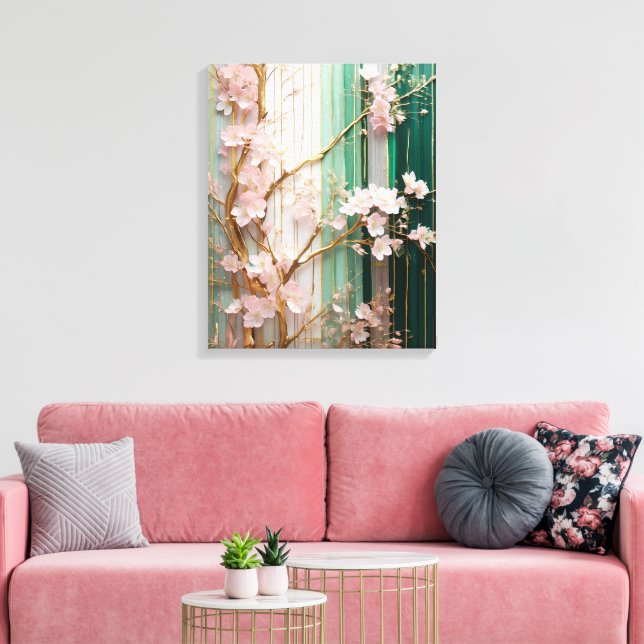 Impressão Em Tela Muro Blooming Cherry Blossoms (Insitu(Sala de estar))