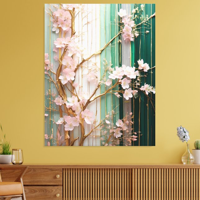 Impressão Em Tela Muro Blooming Cherry Blossoms (Insitu(Sala de estar))