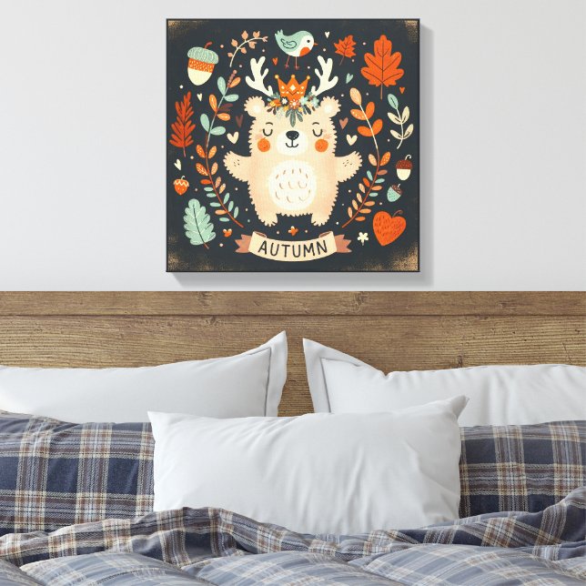 Impressão Em Tela Muro de Parede do Urso de Outono Bonito (Insitu(Quarto))