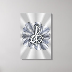 Impressão Em Tela Music Treble Clef Silver