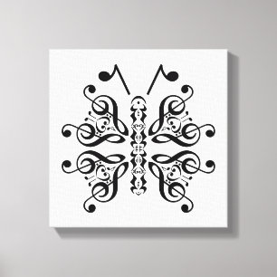 Impressão Em Tela Musical Butterfly Music Note Scroll Design