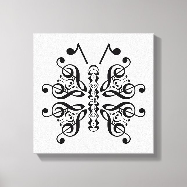 Impressão Em Tela Musical Butterfly Music Note Scroll Design (Frente)