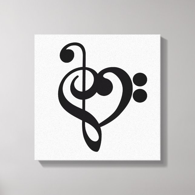 Impressão Em Tela Musical Music Heart - Treble Bass Clef (Frente)