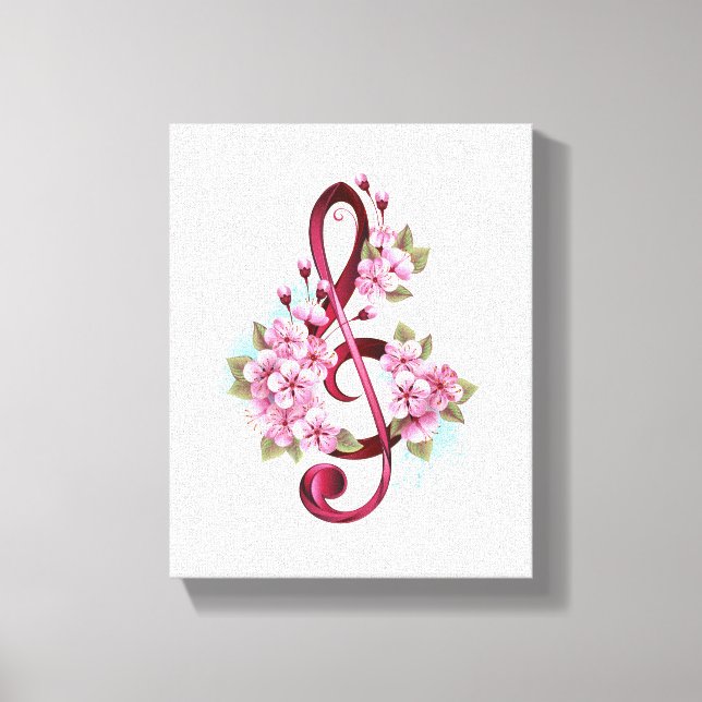 Impressão Em Tela Musical treble clef notes with Sakura flowers (Frente)