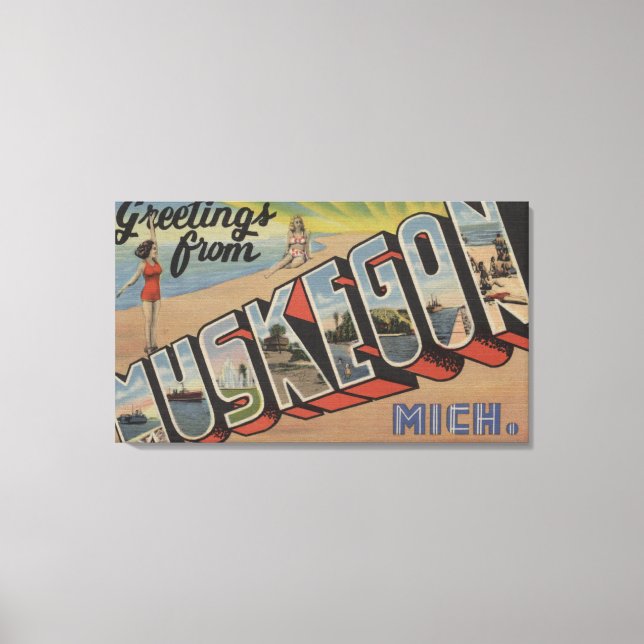 Impressão Em Tela Muskegon, Michigan - Letra Grande Cenas 2 (Frente)