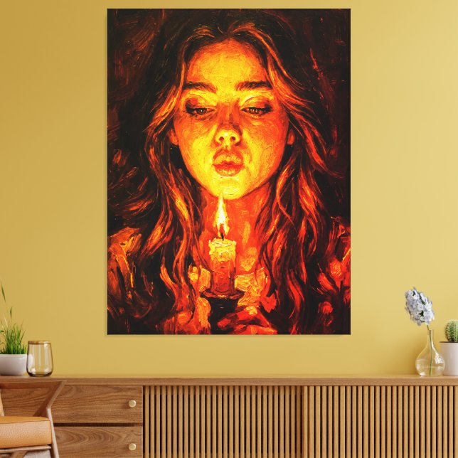 Impressão Em Tela Mysterious Woman Blowing Candle Oil Painting (Insitu(Sala de estar))