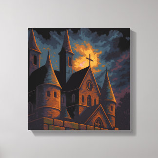 Impressão Em Tela Mystic Gothic Castle Under Moonlight