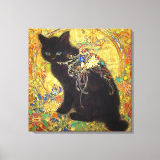 Impressão Em Tela Mystical Black Cat in Golden Nihonga