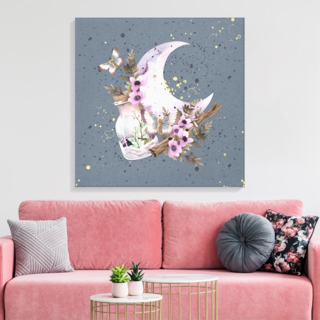 Impressão Em Tela Mystical Boho Lavanda Anemone Moon (Insitu(Sala de estar))