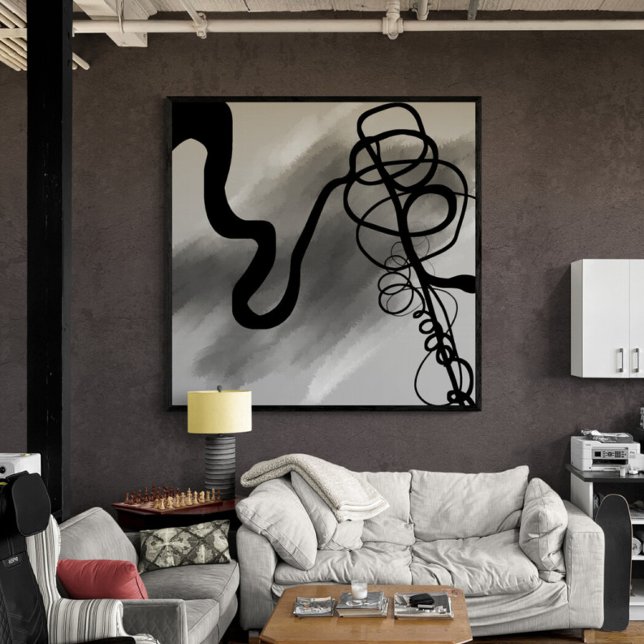 Impressão Em Tela Na grade: Abstrato preto e Cinza (Criador carregado)