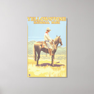 Impressão Em Tela Nacional de Yellowstone do vaqueiro a cavalo -