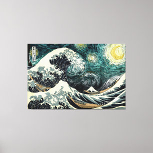 Impressão Em Tela Nami estrelado - Hokusai & Van Gogh