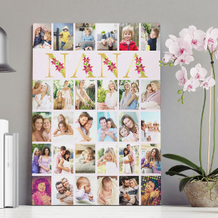 Impressão Em Tela Nana Letras Douradas Colagem de Fotos Verticais 30