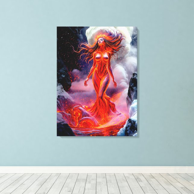 Impressão Em Tela "Nascer do Inferno" - Retrato da Mulher Vulcânica (Insitu(piso de madeira))
