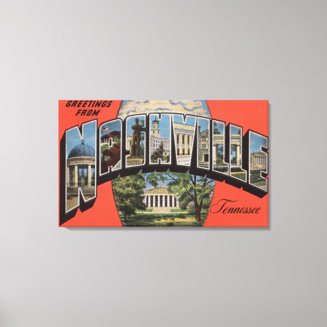 Impressão Em Tela Nashville, Tennessee - Cenas com Letra Grande 2 (Frente)
