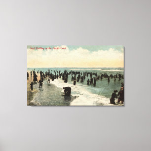 Impressão Em Tela Natação de CaliforniaCrowds na Costa do Pacífic